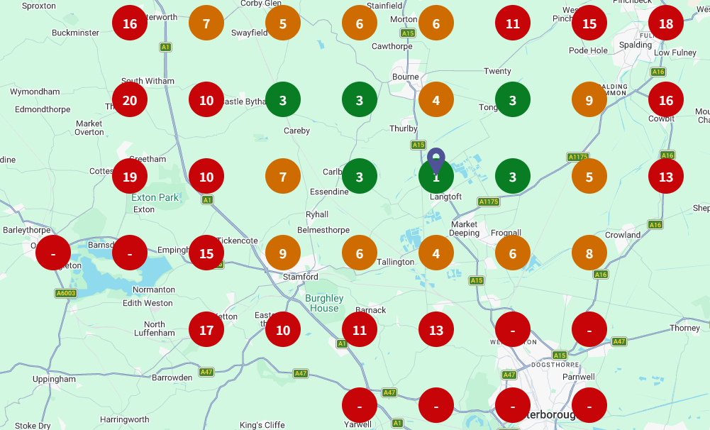 Local search ranking grid for glazier, Langtoft & surrounding area on Before