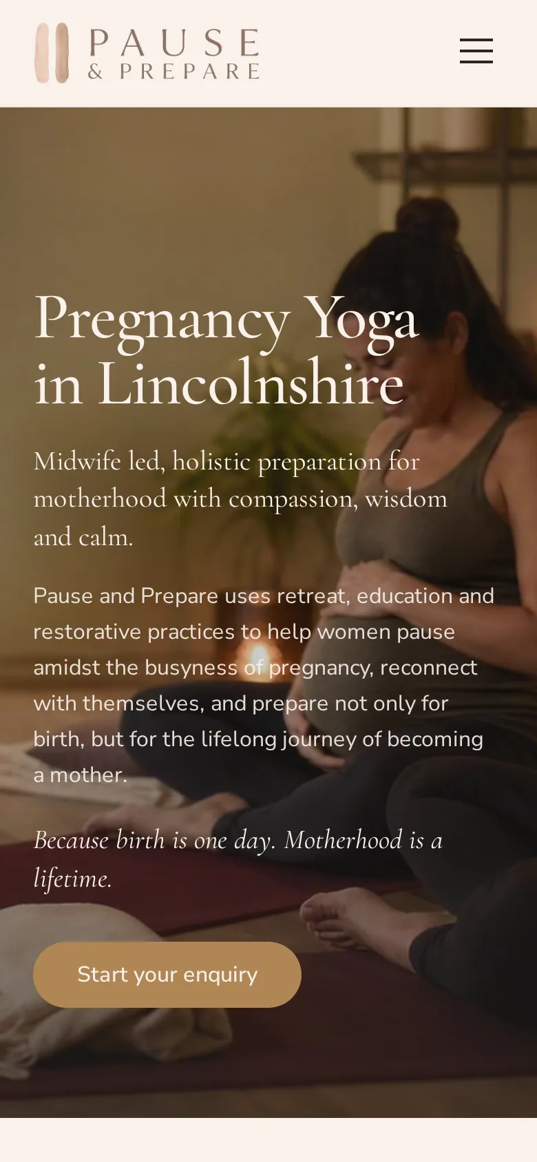 Pause & Prepare website shown at mobile size