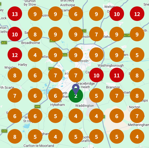 Local search ranking grid for microsuction ear wax removal, Lincoln on 2 June