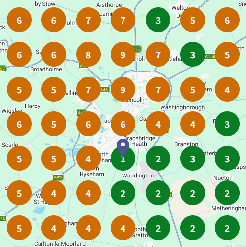 Local search ranking grid for microsuction ear wax removal, Lincoln on 9 June