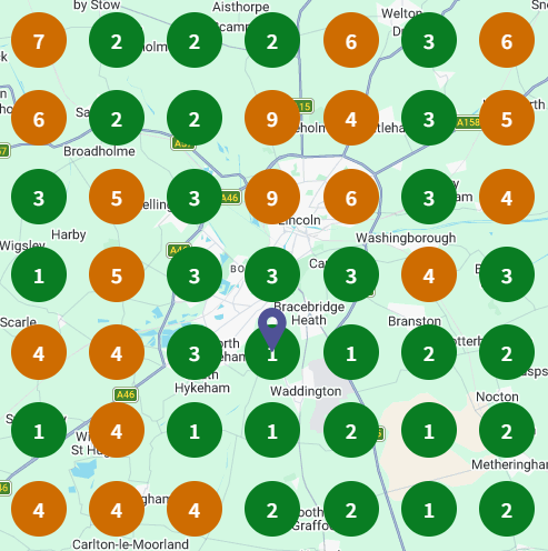 Local search ranking grid for microsuction ear wax removal, Lincoln on 16 June